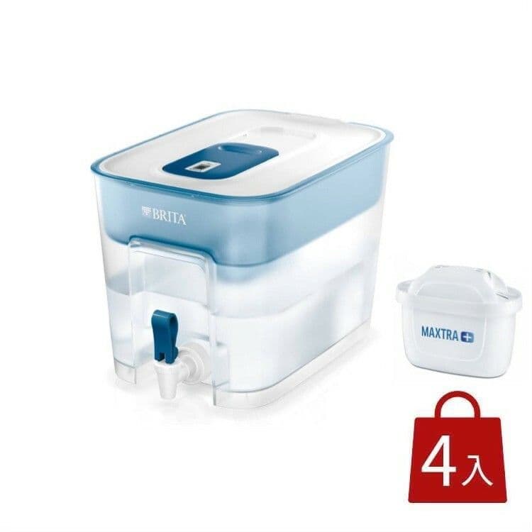 【BRITA】Flow 8.2L濾水箱+全效濾芯4入(白色)
