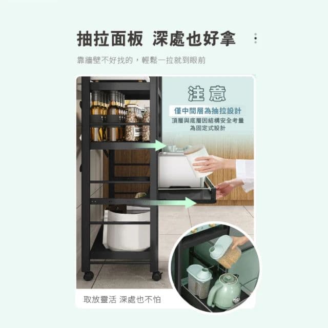 【慢慢家居】五層60寬-廚房可移動置物電器架(金屬導軌抽屜)