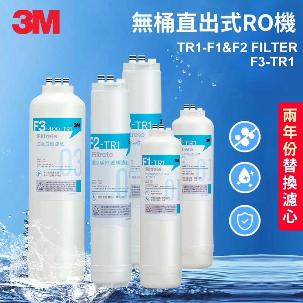 【3M】TR1 三道替換濾心兩年份超值組-內含F1x2+F2x2+F3x1(適用 TR1 RO逆滲透純水機)