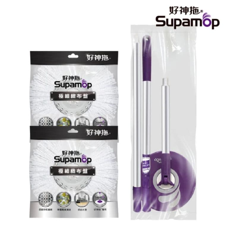 【好神拖】手壓拖把架袋裝+布盤2入組