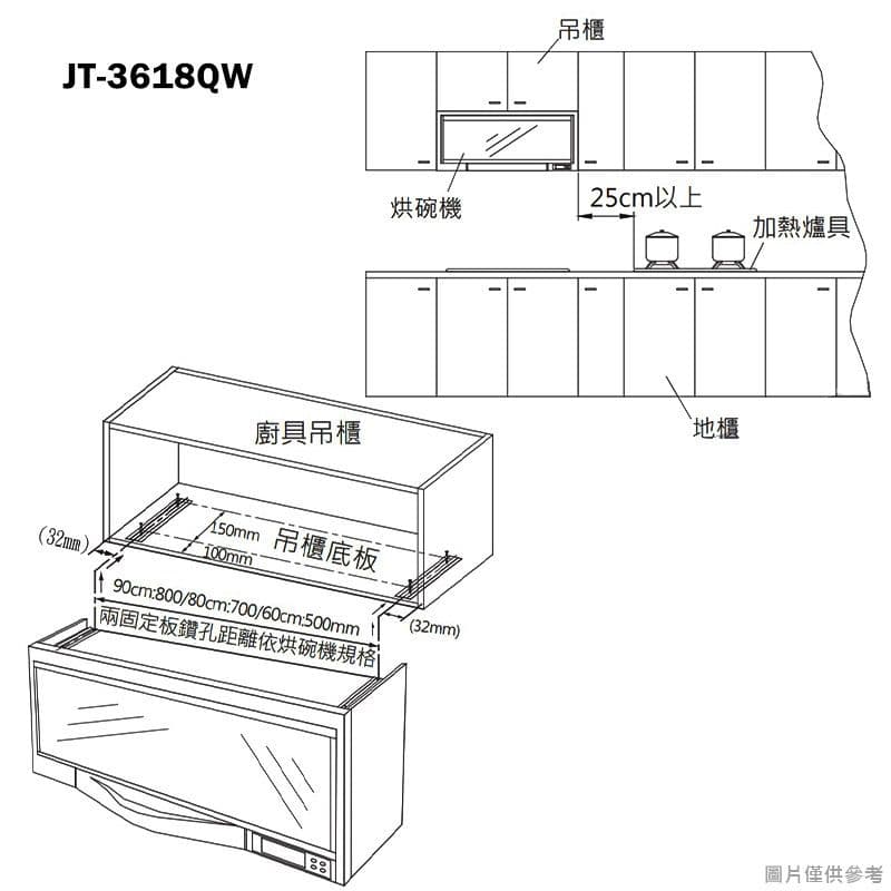 【喜特麗】【JT-3618Q】80cm全平面懸掛式烘碗機-白色(送基本安裝)