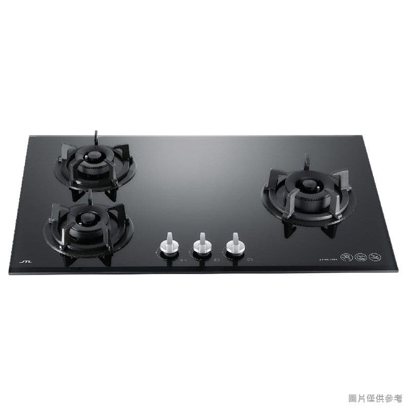 【喜特麗】【JT-GC309A LPG】77cm三口玻璃 檯面瓦斯爐(黑)-桶裝瓦斯(含標準安裝)