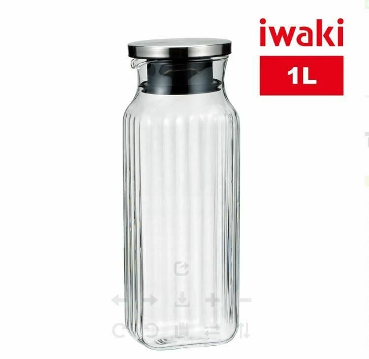 【iwaki】日本不鏽鋼系列方形耐熱玻璃水壺(1000ml)(原廠總代理)