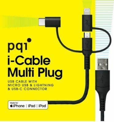 【PQI】i-Cable Multi-Plug 100cm 三合一多功能傳輸線(Lightning、Micro USB、USB-C )