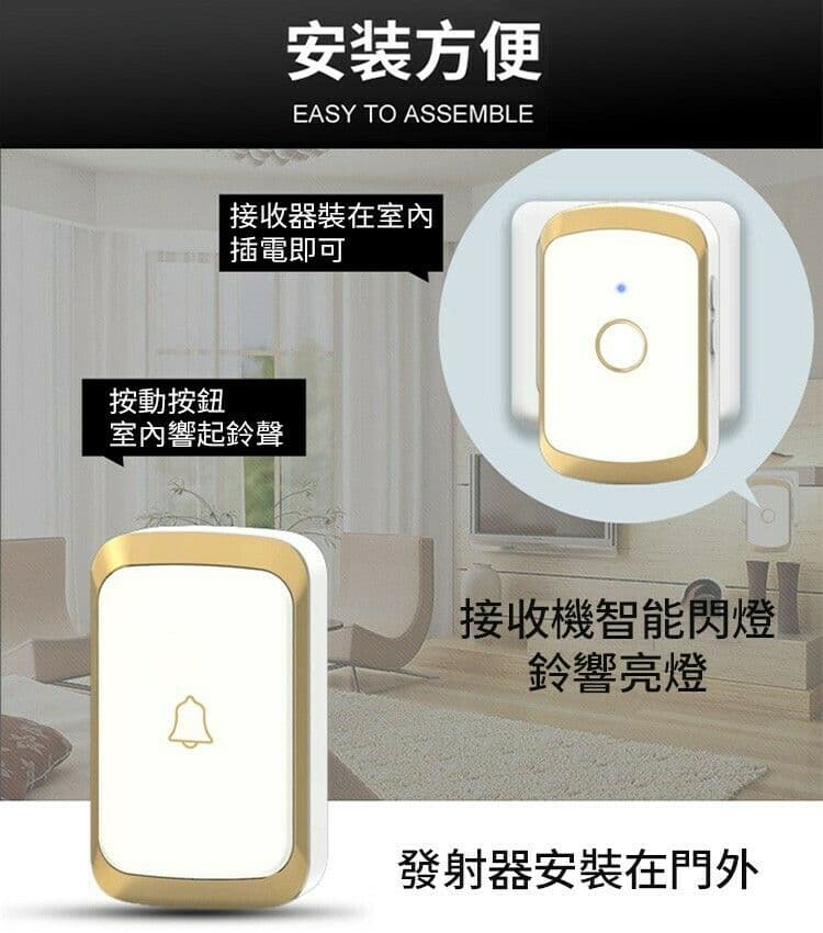 【U-like】免打孔遠距離數位無線門鈴 電子門鈴/救護鈴/看護鈴/呼叫器/4檔音量 響鈴 電子響鈴 求救鈴 門鈴警報器