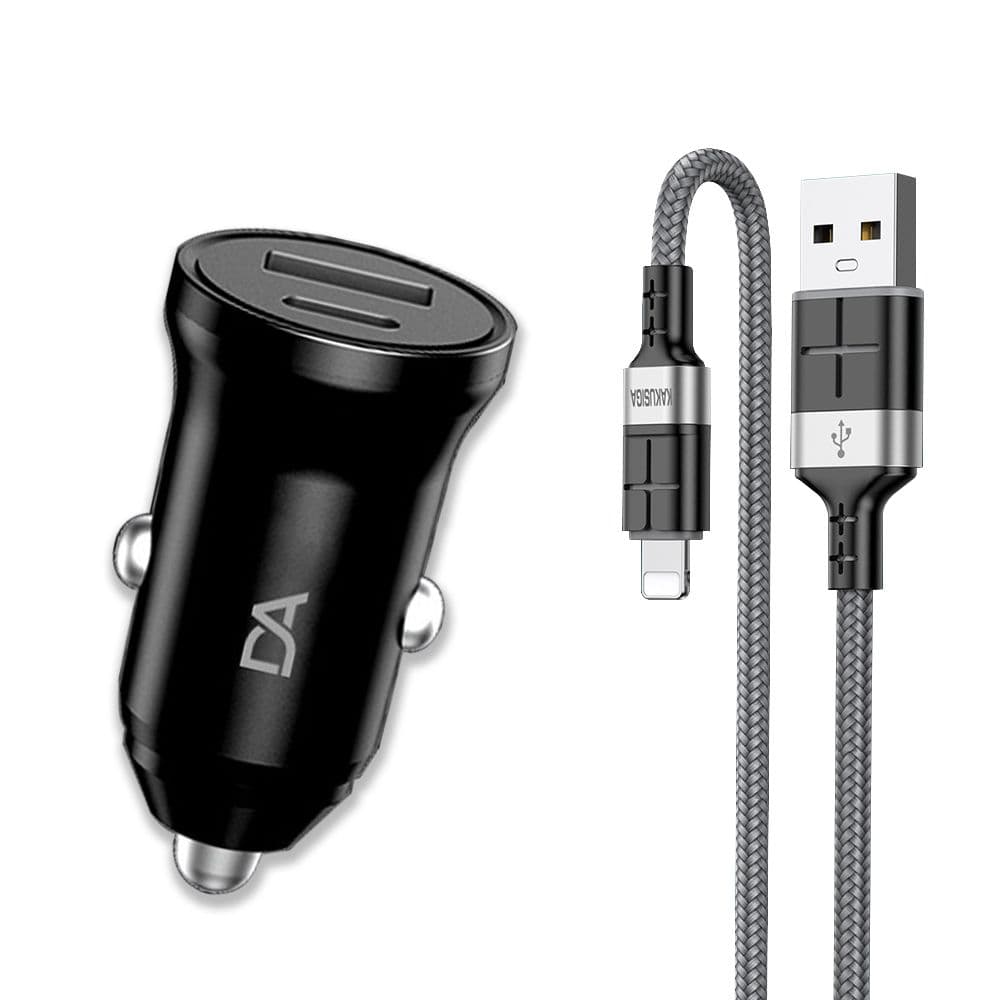 【DA】PD+QC3.0 20W雙孔迷你車充+2.4A抗彎折超級快充線 Lightning充電線(1.2M)