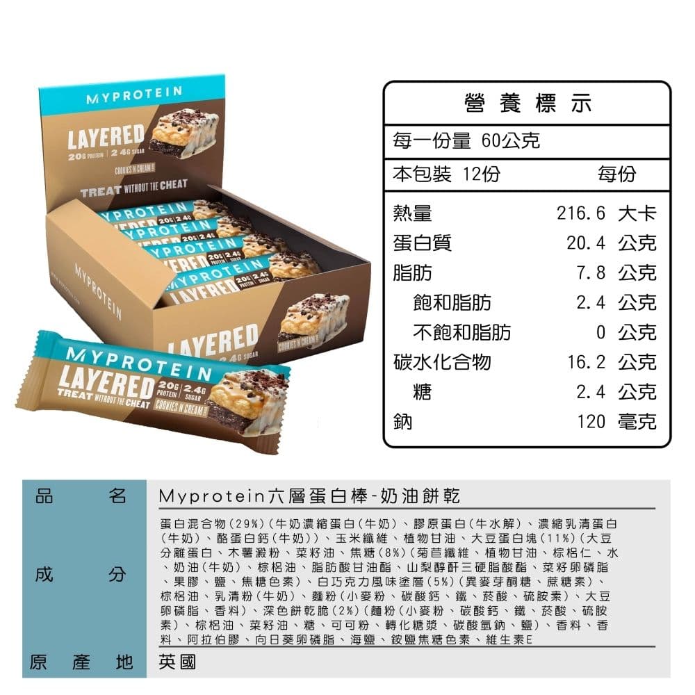 【MYPROTEIN】六層夾心蛋白棒 盒/12入 奶油餅乾風味