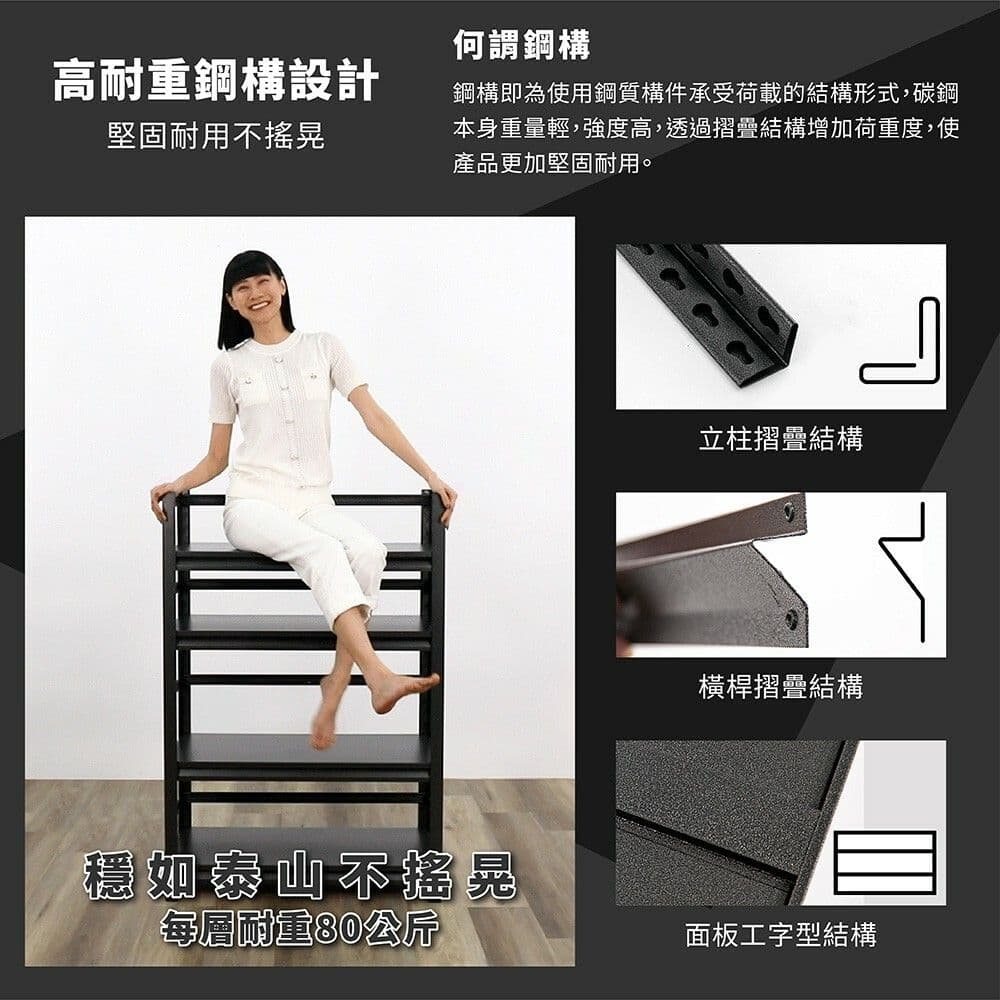 【FL 生活+】快裝式岩熔碳鋼三層置物架(FL-257)30x50x80公分 免螺絲角鋼 展示架 層架 貨架 角鋼架