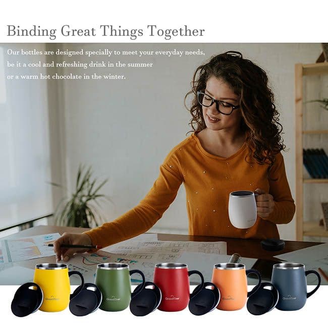 【GrandTies】滑蓋式460ML真空不鏽鋼保溫杯/馬克杯-8色任選