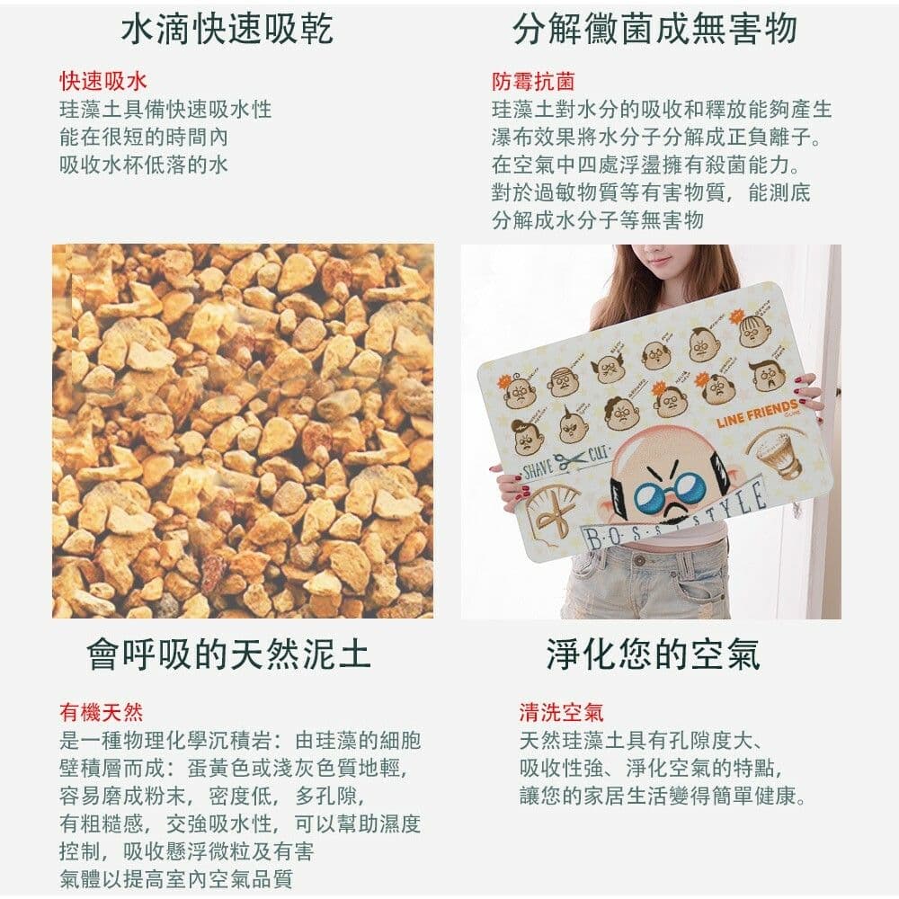 【收納王妃】珪藻土吸水地墊 60x39x0.9 咖哩熊大款 SGS認證