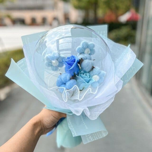 【專業農】Flower Plus 天空藍 | 香皂花花束 波波球花束
