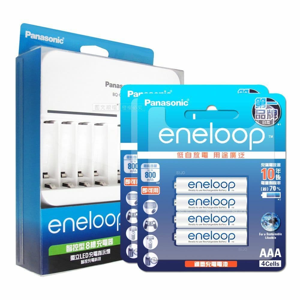 【Panasonic 國際牌】智控型8槽急速充電器+新款彩版 國際牌 eneloop 低自放4號充電電池(8顆入)