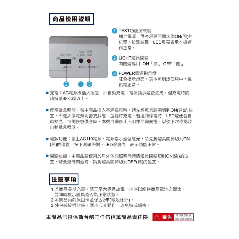 【太星電工】夜神LED緊急停電照明燈 24LED 白光 /EM-168-24個檢 IGA9001