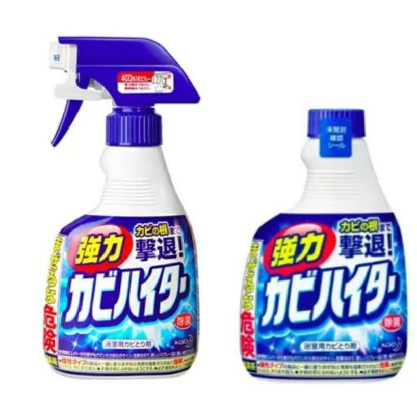 【日本花王KAO】(1+1超值組)衛浴鹼性濃密泡沫強力除霉劑400ml噴霧瓶+400ml補充瓶(浴室矽利康防霉,磁磚縫隙清潔劑,家用除水垢清潔劑)