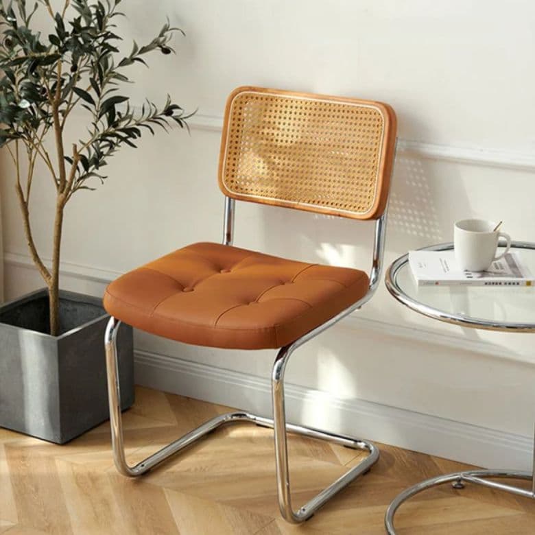 【慢慢家居】復古藤編弓型皮革餐椅-2入(休閒椅 咖啡椅 化妝椅 椅子 辦公椅 網紅椅)