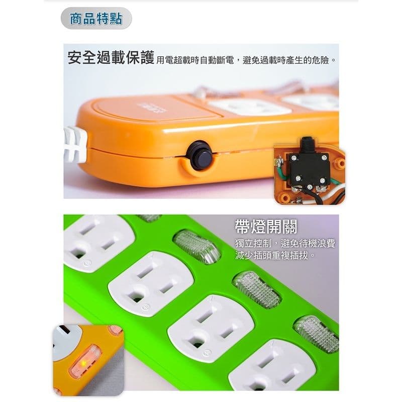 【太星電工】彩色六開六插電腦線/3P15A6尺+一開六插電腦延長線3P/15A/4尺