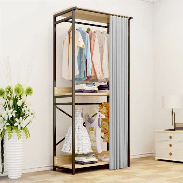 【慢慢家居】現代簡約附廉開放式衣櫃-3尺雙吊(W90xD50xH200cm 衣帽架 掛衣架 吊衣架 衣櫥)