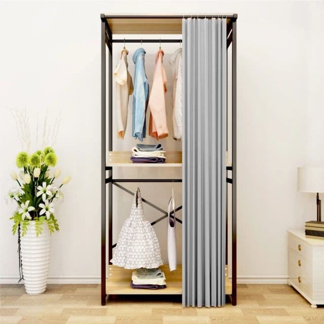 【慢慢家居】現代簡約附廉開放式衣櫃-3尺雙吊(W90xD50xH200cm 衣帽架 掛衣架 吊衣架 衣櫥)