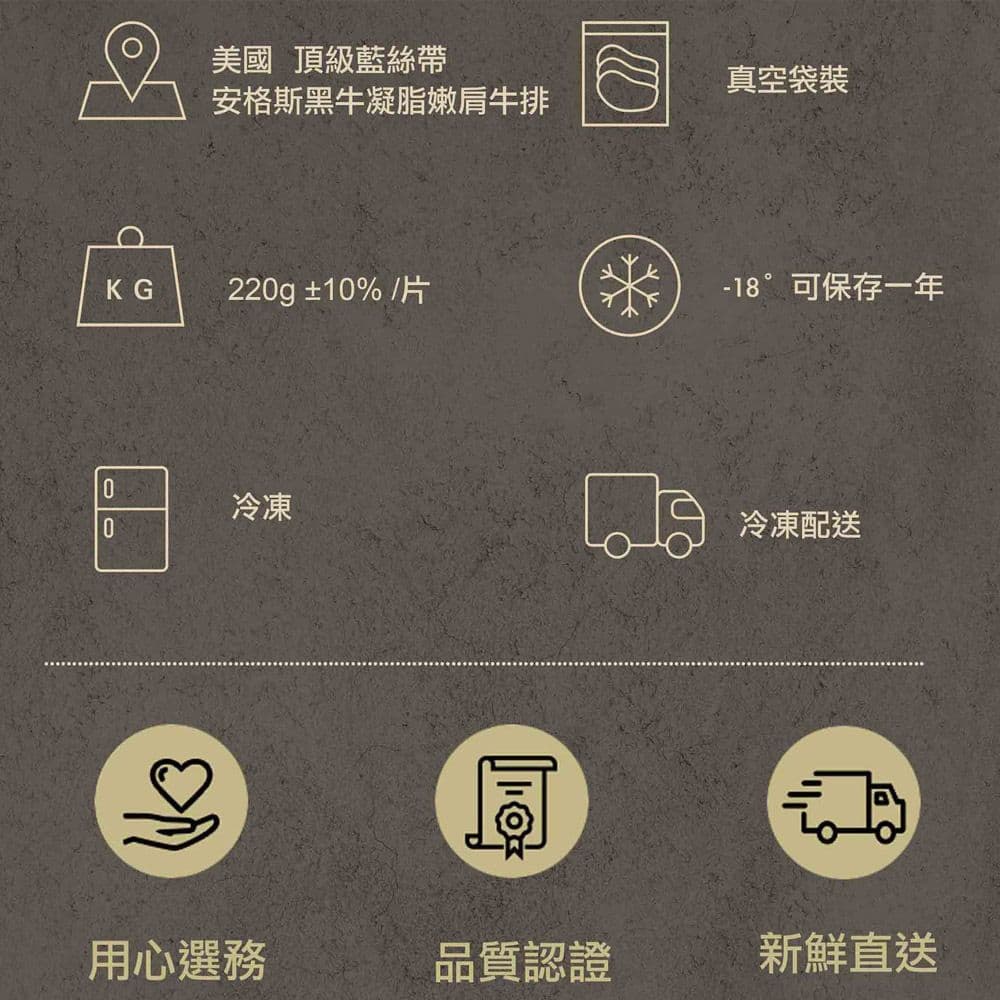 【亞倫私廚】美國頂級藍絲帶安格斯黑牛凝脂嫩肩牛排_9片組(220g±10% /片)