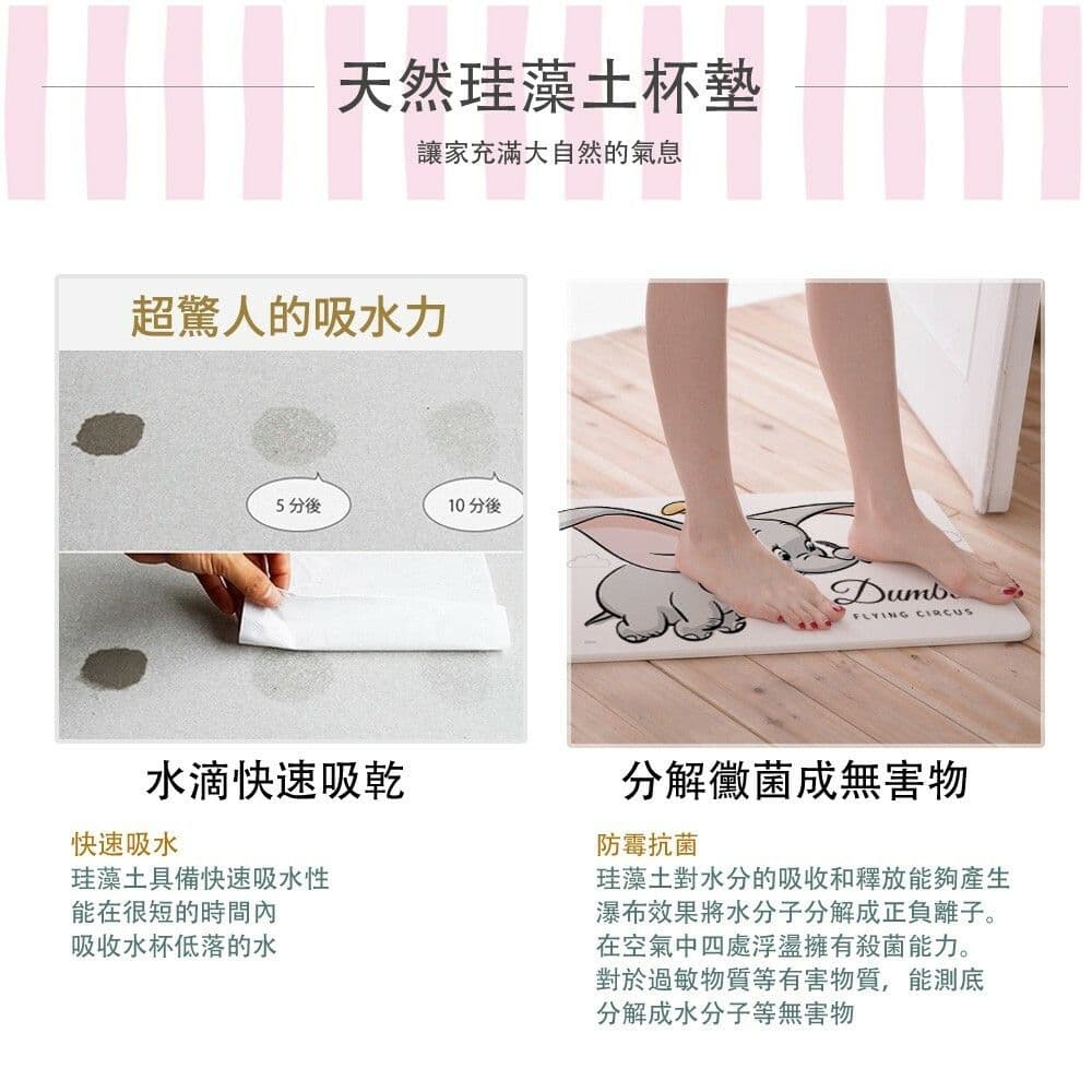 【收納王妃】小飛象/小木偶/愛麗絲 珪藻土吸水地墊 60x39x0.9cm SGS檢驗不含石綿 現貨