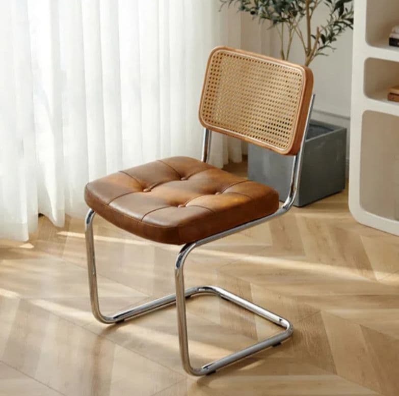 【慢慢家居】復古藤編弓型皮革餐椅-2入(休閒椅 咖啡椅 化妝椅 椅子 辦公椅 網紅椅)