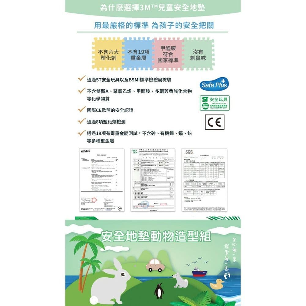 【3M】安全防撞地墊動物 6片X4組/箱(多色可選)