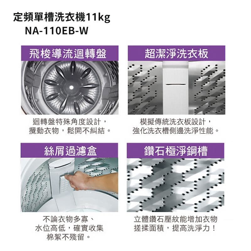 【Panasonic 國際牌】【NA-110EB-W】11公斤定頻直立式洗衣機 (含標準安裝)