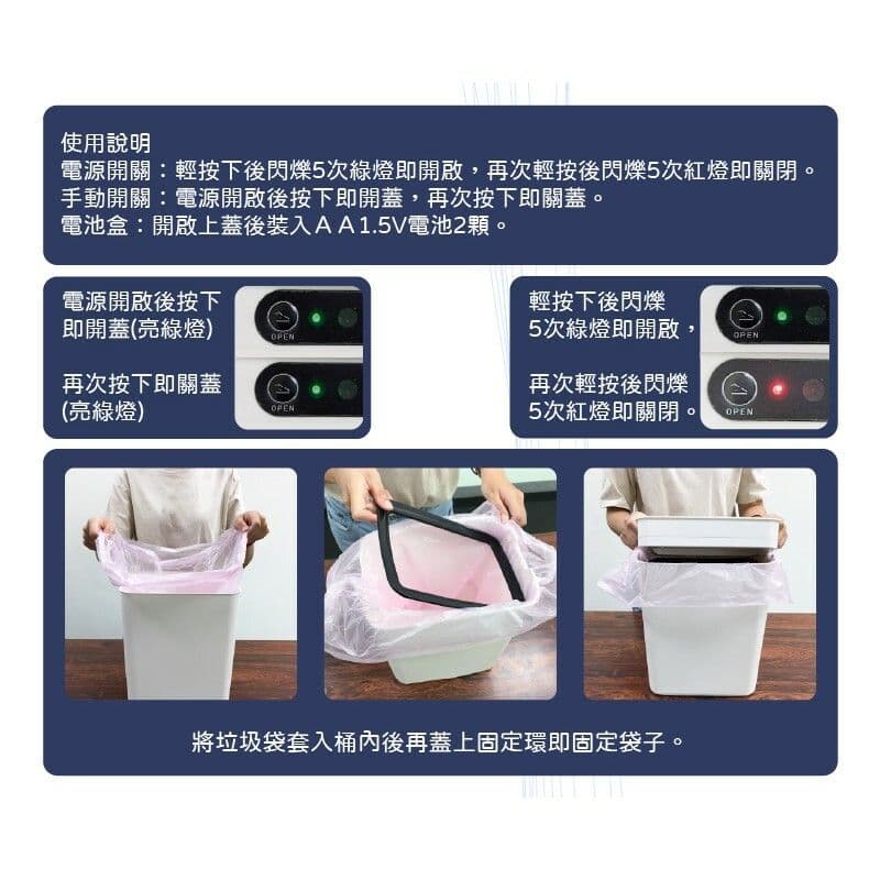 【太星電工】自動掀蓋垃圾桶12L(沉穩藍)TC120B
