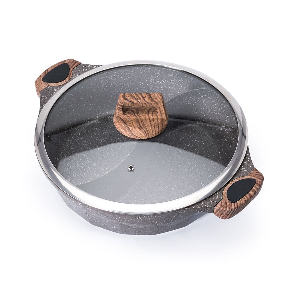 【CookPower 鍋寶】鑄造大理石不沾鴛鴦鍋30CM IH/電磁爐適用