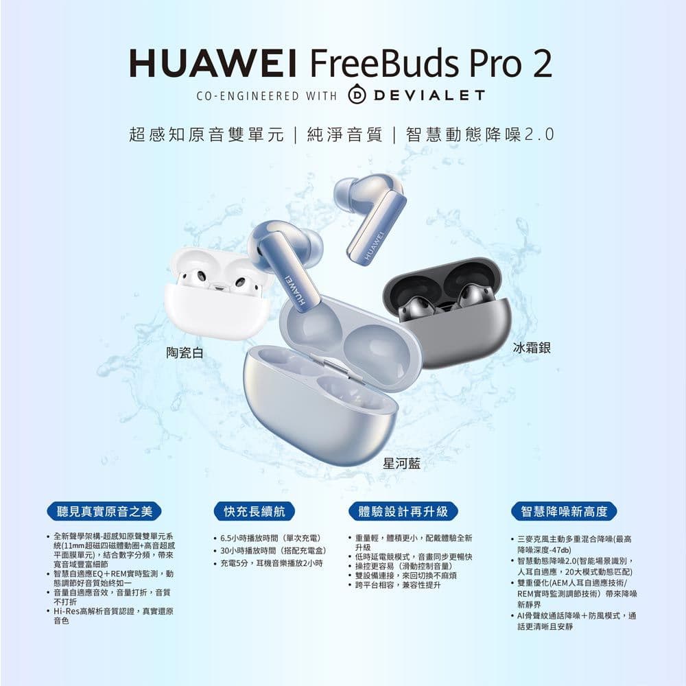 【HUAWEI 華為】FreeBuds Pro 2 原廠真無線耳機 (台灣公司貨)(贈原廠3A短線+保護套)