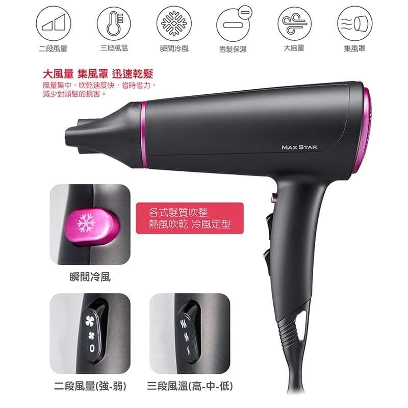 【太星電工】MAX STAR負離子沙龍吹風機 (1400W) HNS1400