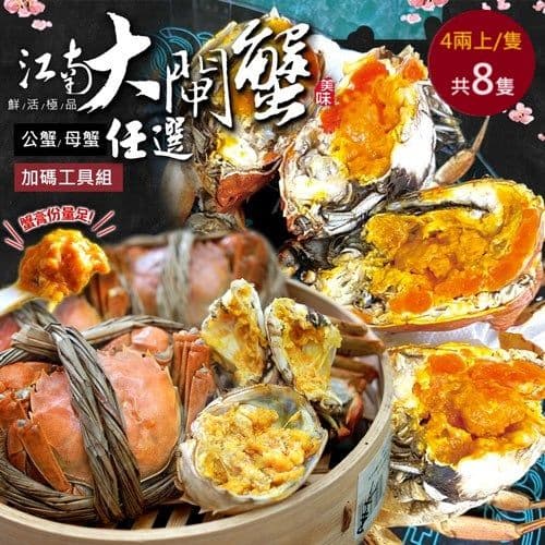 【築地一番鮮】肥美鮮活江南大閘蟹8隻任選組(4兩上/隻)加碼工具組