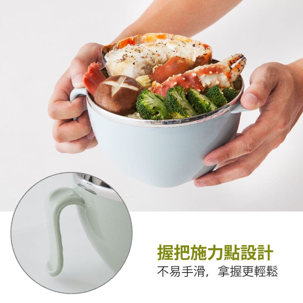 【FL 生活+】頂級316不銹鋼雙層隔熱保鮮泡麵碗1200ml-超值三入組(贈不銹鋼湯叉匙*3+附蓋)