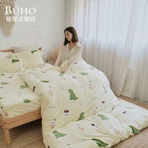 【BUHO 布歐】BUHO 極柔暖法蘭絨兩用毯被床包雙人加大四件組
