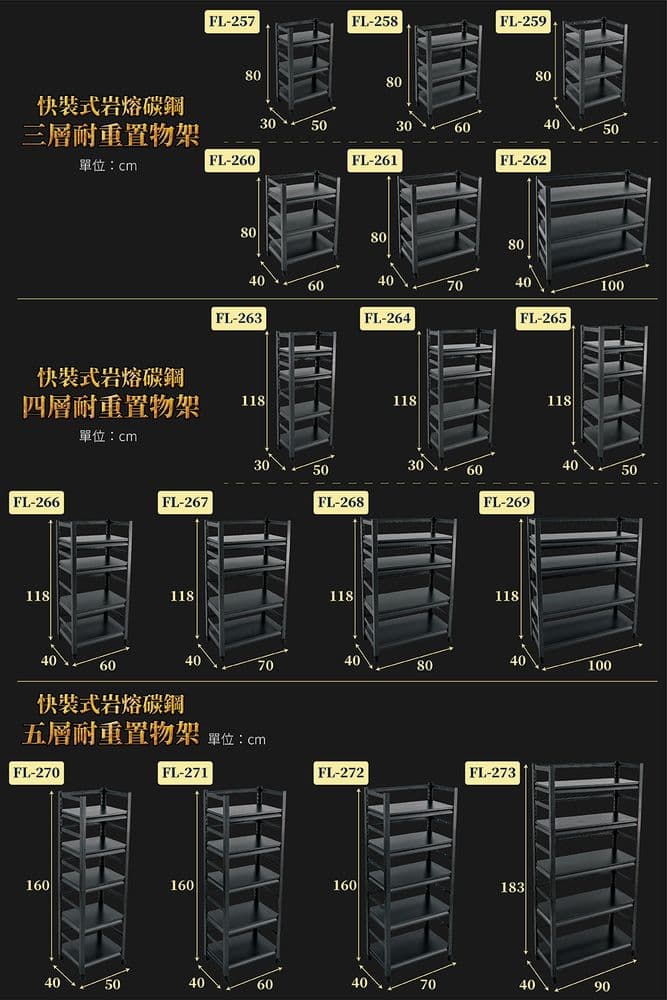 【FL 生活+】快裝式岩熔碳鋼三層置物架(FL-258)30x60x80公分 免螺絲角鋼