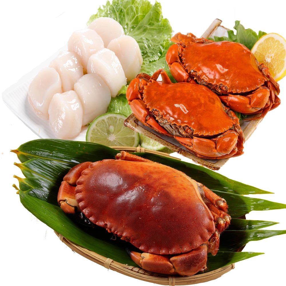 【華得水產】英國野生爆卵麵包蟹1隻(600-700g/隻) +爆蛋紅蟳150克x1隻+干貝200克x1包(3件組)