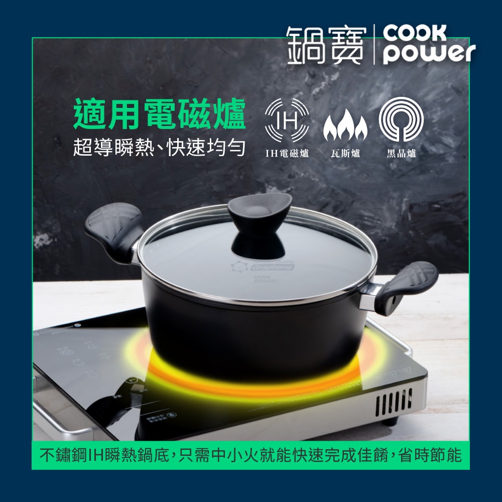 【CookPower 鍋寶】石墨烯藍鑽IH不沾鍋雙鍋萬用組 IH/電磁爐適用(32炒含蓋+18湯含蓋)