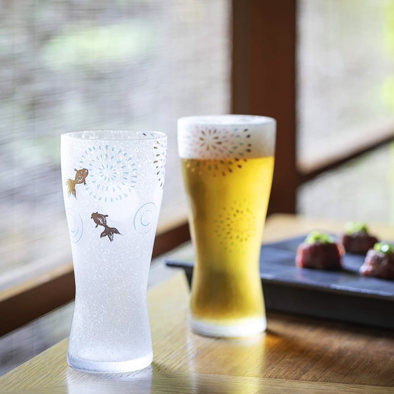 【ADERIA】日本 石塚哨子 金魚花火啤酒杯1入禮盒 煙火酒杯 獨享杯 茶杯