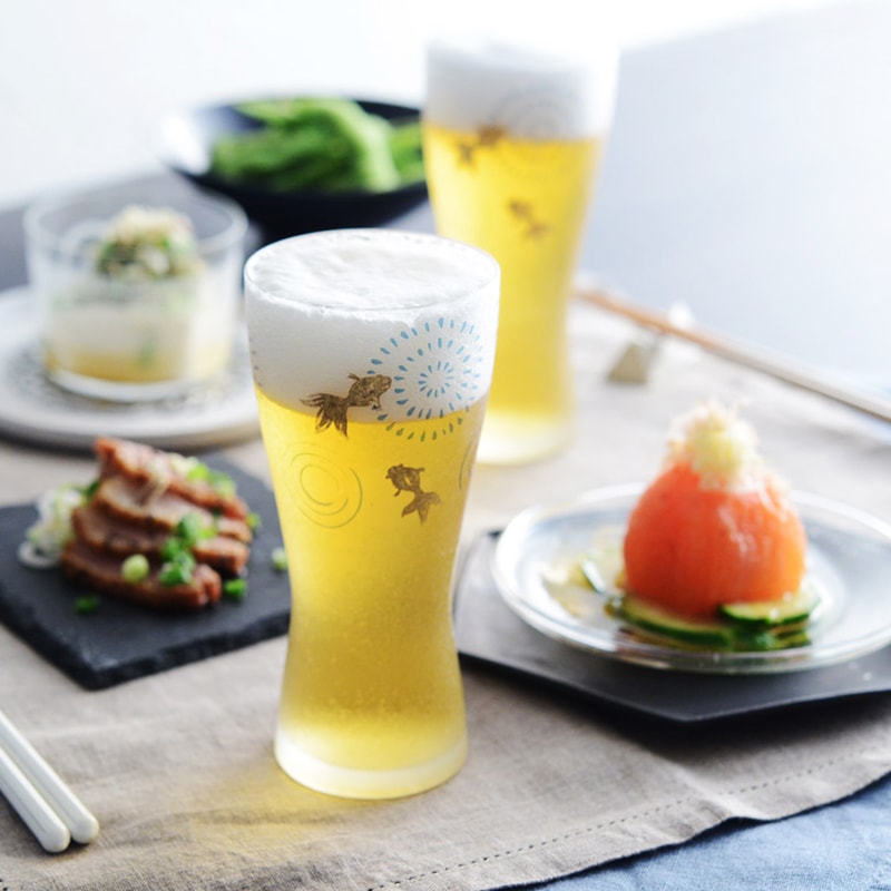 【ADERIA】日本 石塚哨子 金魚花火啤酒杯1入禮盒 煙火酒杯 獨享杯 茶杯