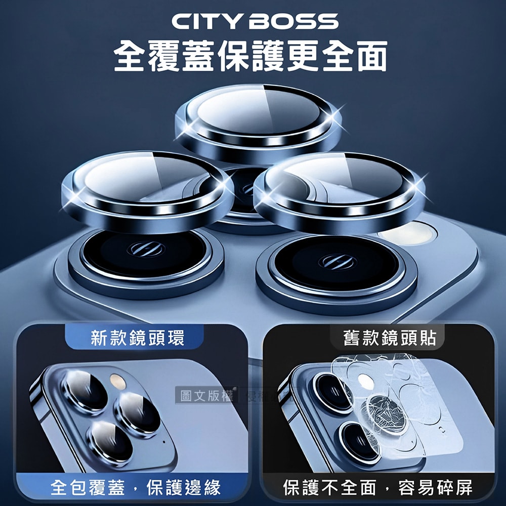 【City Boss】iPhone 15 Pro/15 Pro Max 鋁合金高清玻璃鏡頭保護環 含定位神器