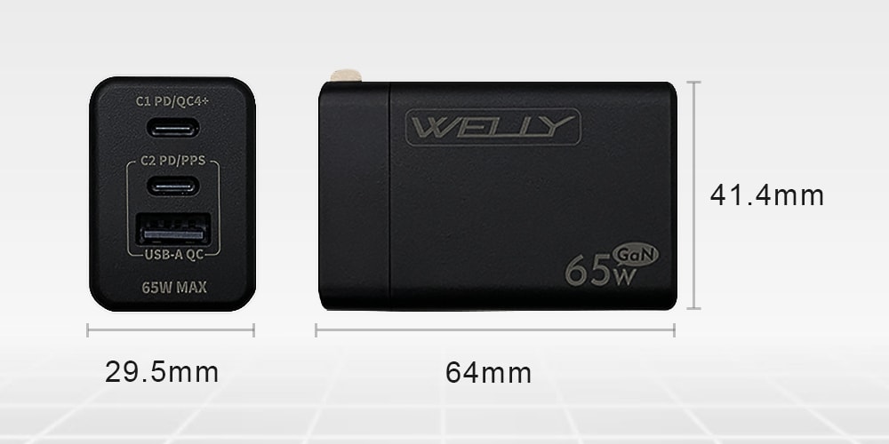 【WELLY】65W氮化鎵GaN 極速充電器三孔輸出+接口加固 iPhone PD傳輸充電線組(100cm)