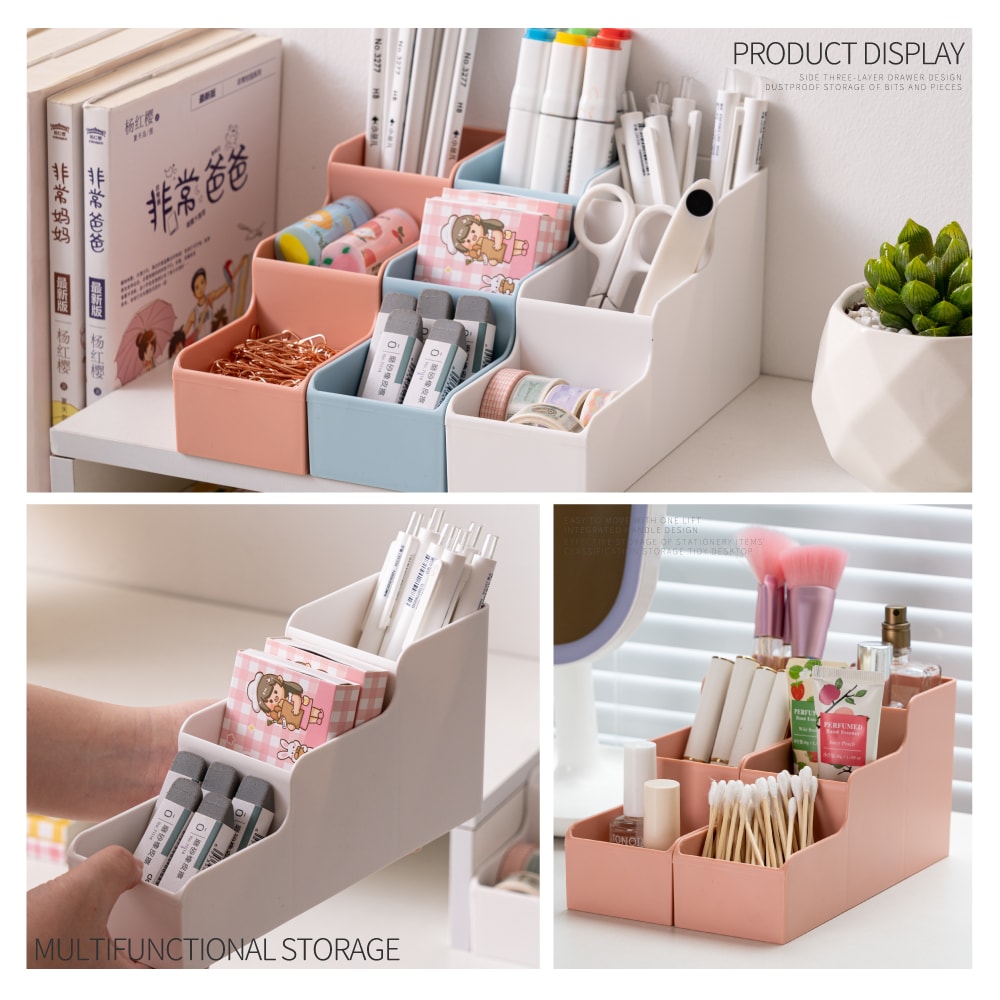 【FL 生活+】階梯式桌上文具妝品收納盒(A-172)