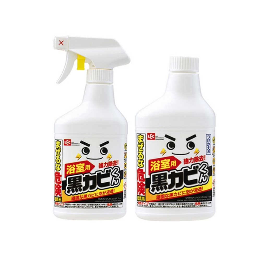 【日本LEC激落君】黑霉君浴室專用除霉防霉鹼性漂白泡沫清潔劑400ml噴霧瓶+400ml補充瓶(1+1超值組)
