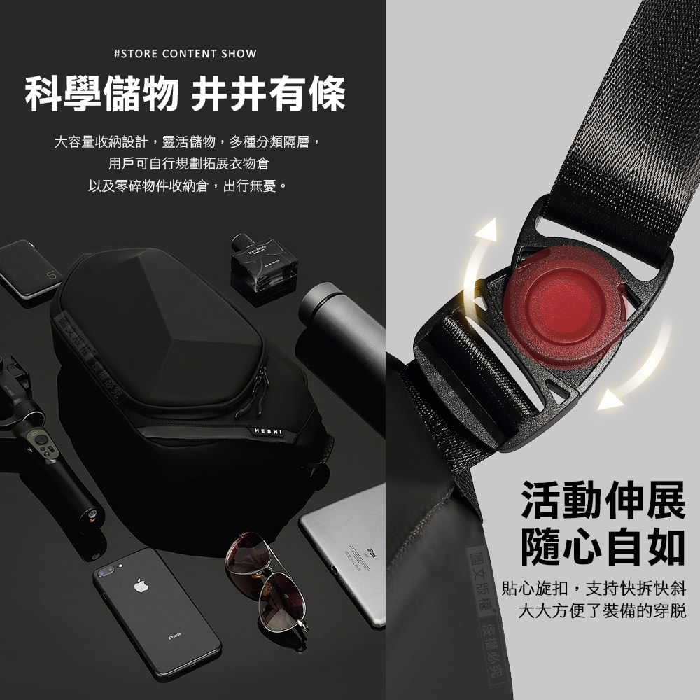 【J.S.優品】幾何潮流防撞硬殼包 10吋多夾層防潑水胸包 舒適透氣單肩包 機車族斜肩包(兩色)