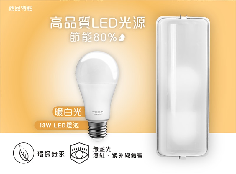 【太星電工】簡約家用壁燈(含E27/13W 暖白光LED燈泡)/2入 WHA813L*2