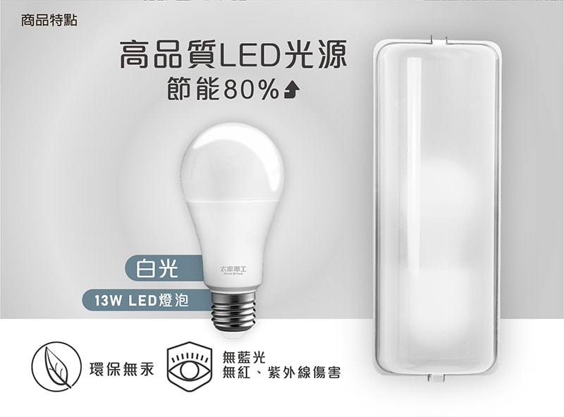 【太星電工】簡約家用壁燈(含E27/13W 白光LED燈泡)/2入 WHA813W*2