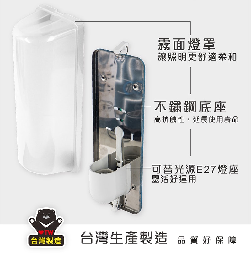 【太星電工】簡約家用壁燈(含E27/13W 白光LED燈泡)/2入 WHA813W*2