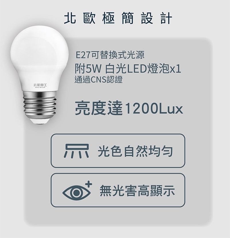 【太星電工】好視力LED北歐風情護眼夾燈/時尚白 UTA865W
