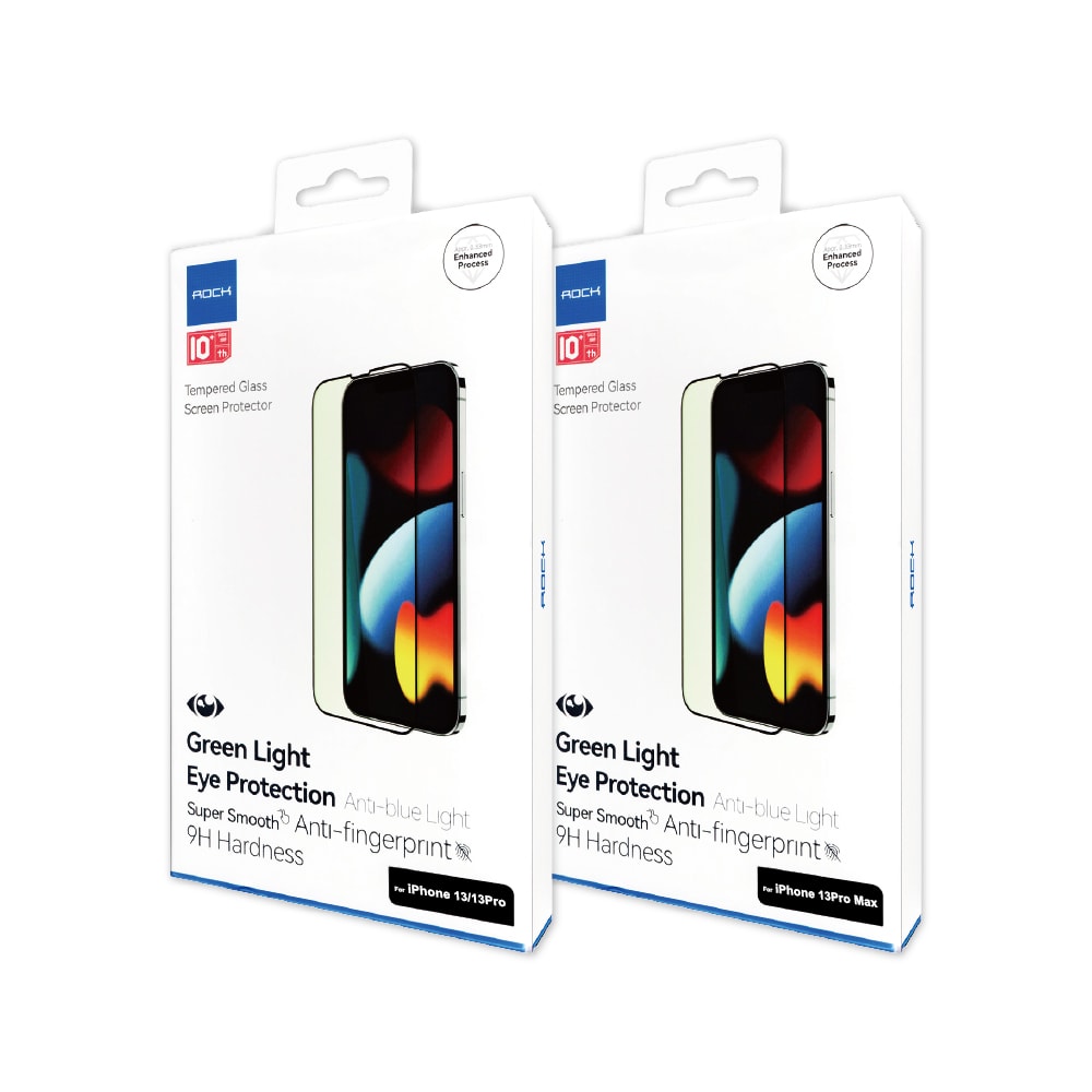 【ROCK 洛克】iphone 13/Pro/Max全屏鑽石綠光膜抗藍光9H鋼化玻璃蘋果手機螢幕保護貼膜1片/盒(高畫質護眼防爆防塵抗指紋)