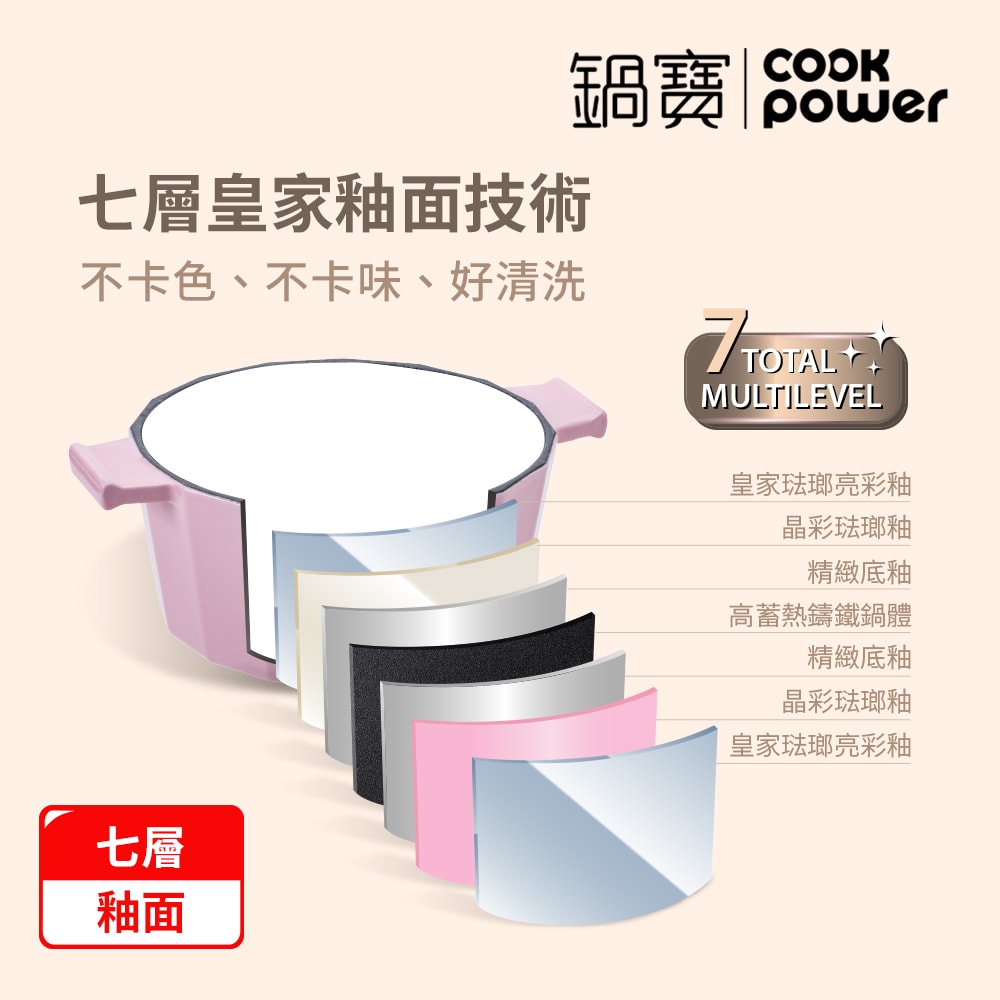 【CookPower 鍋寶】Bon gout鑽石琺瑯鑄鐵鍋22CM-兩色任選(IH/電磁爐適用)